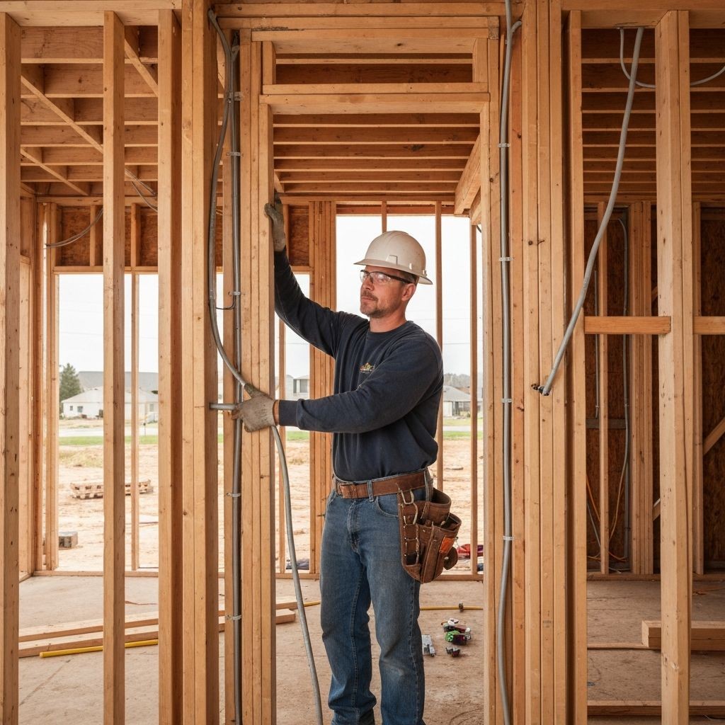 Electrician wiring a new construction