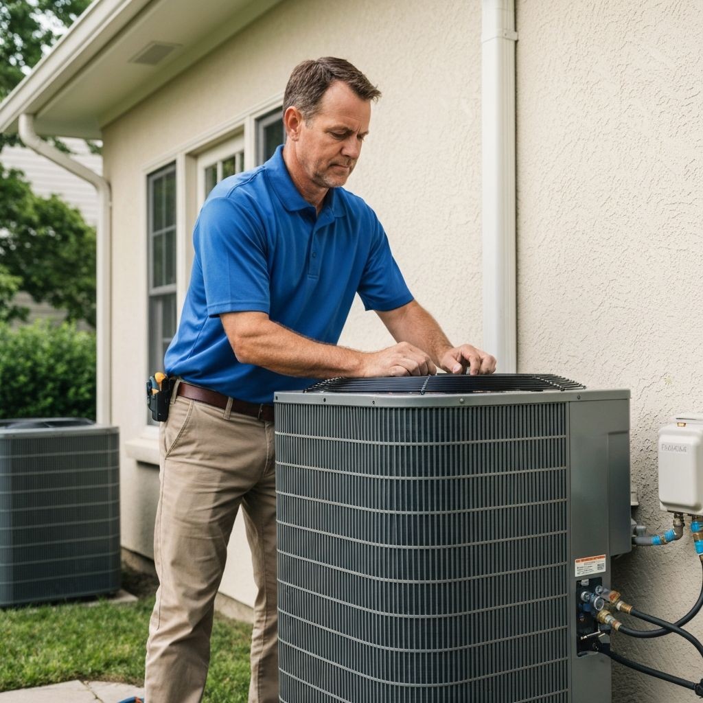 HVAC technician servicing an air conditioning unit