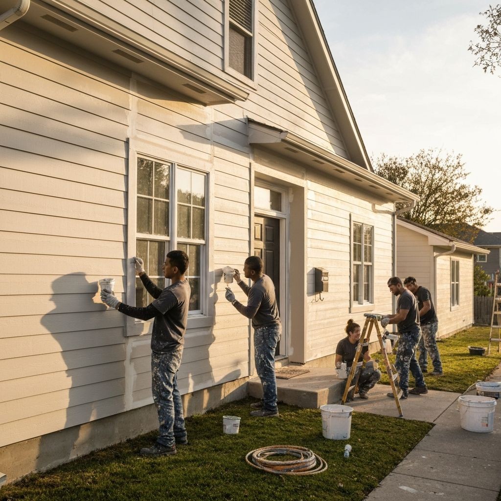 Painting crew working on a house exterior