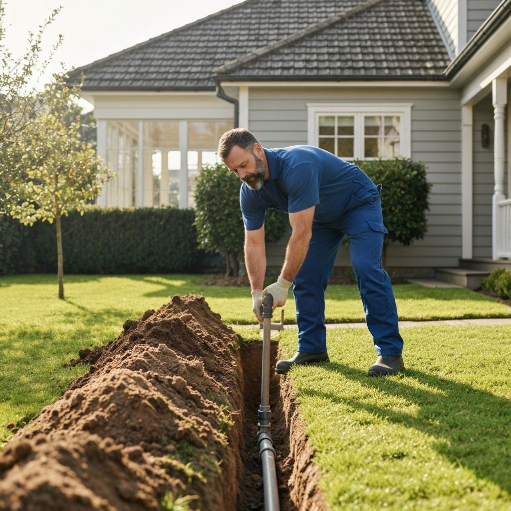 Plumber installing outdoor piping