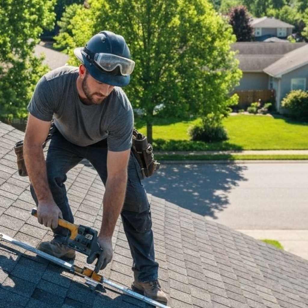Roofer working on a residential roof